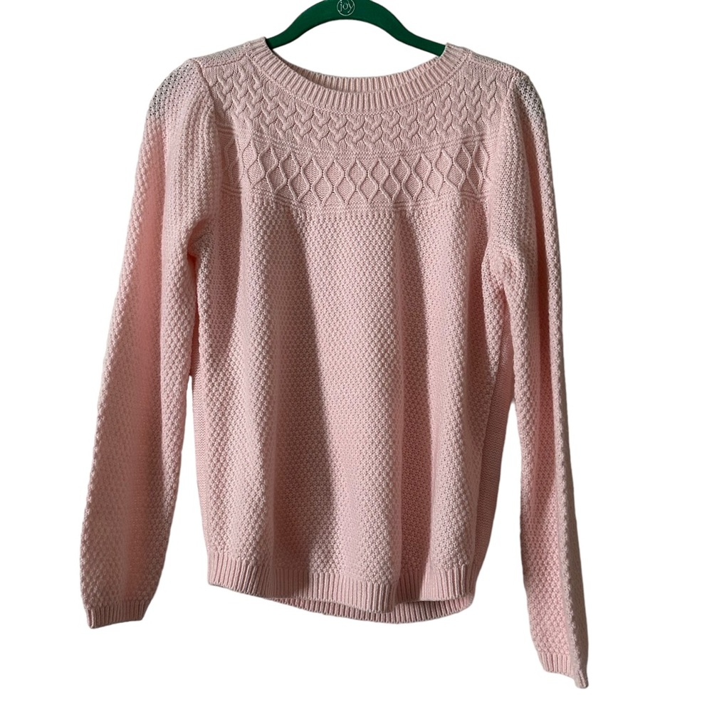 Croft & Barrow Women's M Sweater Cable Knit Solid Light Pink Long Sleeve Acrylic